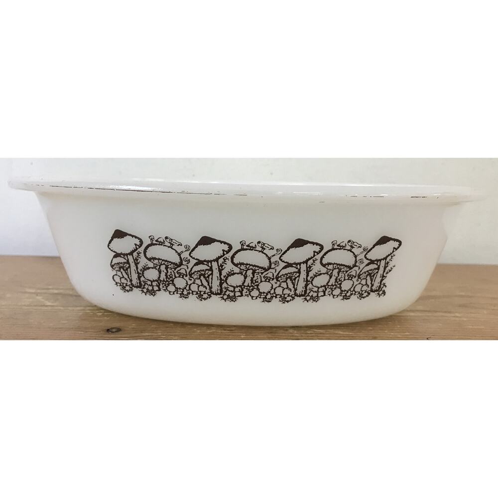 Vtg Glasbake Milk Glass Mushroom Baking Casserole Vegetable Dish Pan Oval 10"